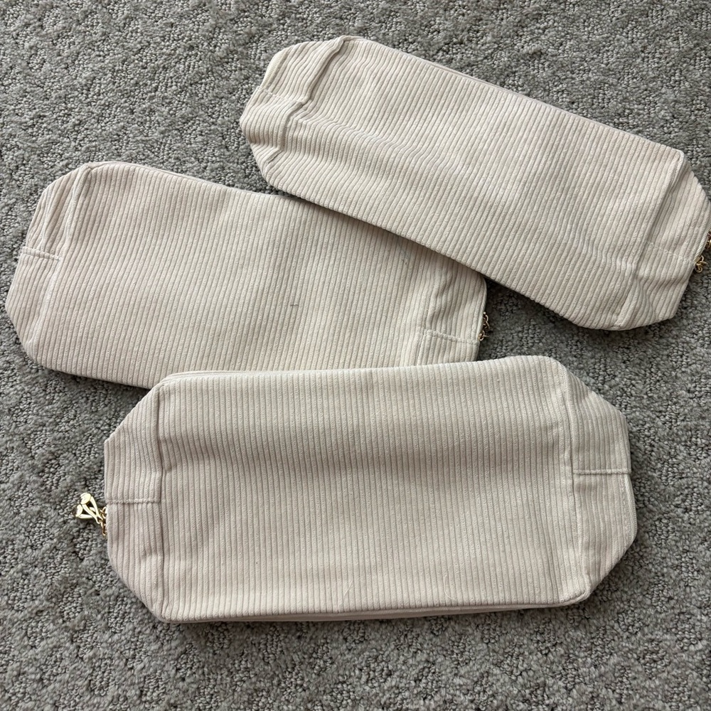 Set of Three Beige Makeup Double Zip Pouches